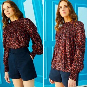 Marie Oliver 100% Silk Sofia Blouse in Vermillion Print, Size M